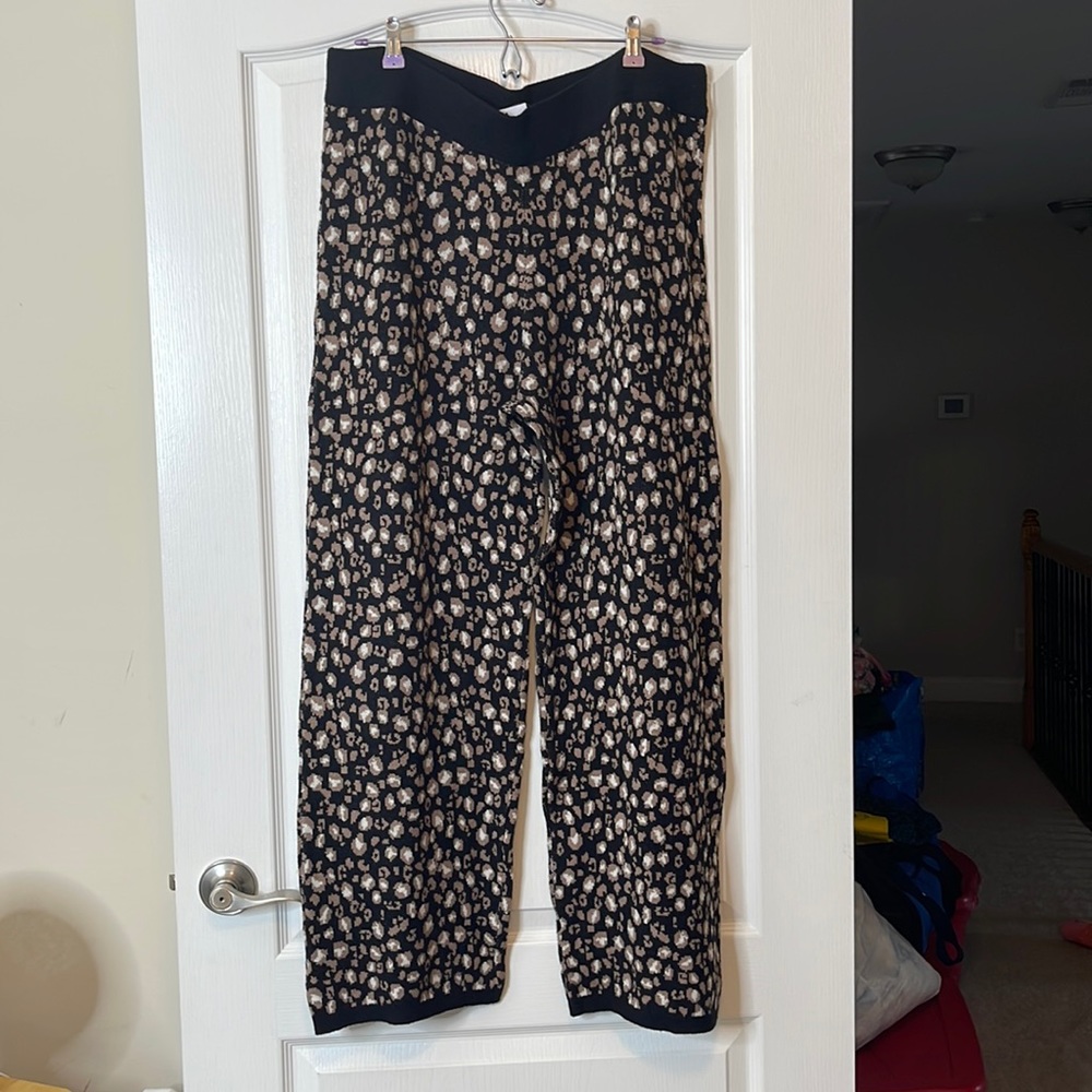 LOGO by Lori Goldstein Naomi Knit Travel Pants Leopard Print Wide Leg XL